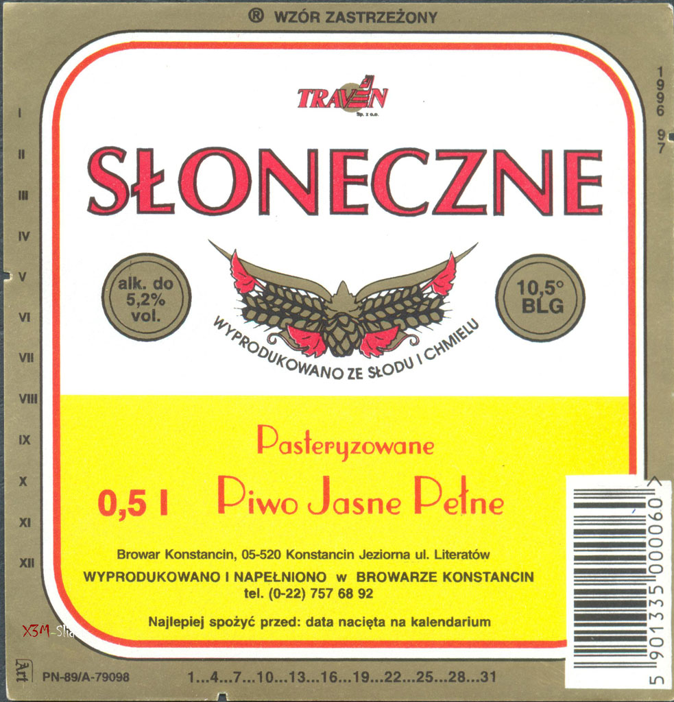 Slonecxne - Pasteryzowane Piwo Jasne Pelne - Browar Konstancin