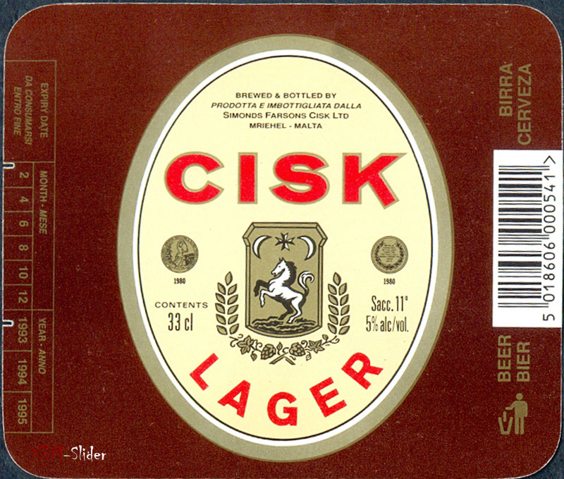 Cisk Lager 33cl - Brewery Simonds Farsons Cisk LTD
