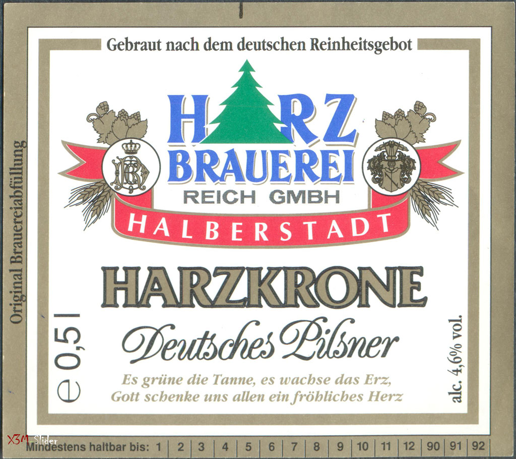 Harzkrone Deutsches Pilsner - Harz Brauerei Reich Halberstadt Alemania