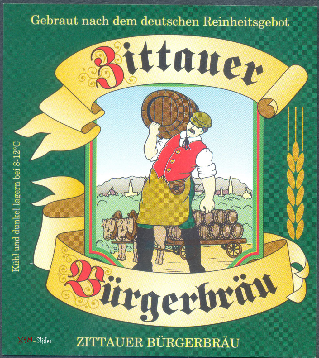 Zittauer Burgerbrau Pilsner - i.d.R. die Gebinde-Aufschrift